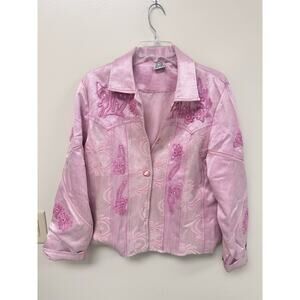 Parsley & Sage Vintage Y2K Pink Embroidered Fairycore Floral Satin Jacket Size L